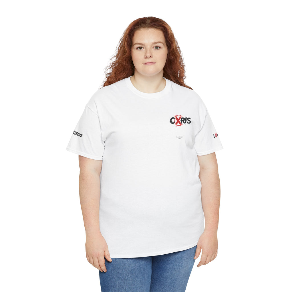 White Cxris Rain Check Tee — Lyric Print