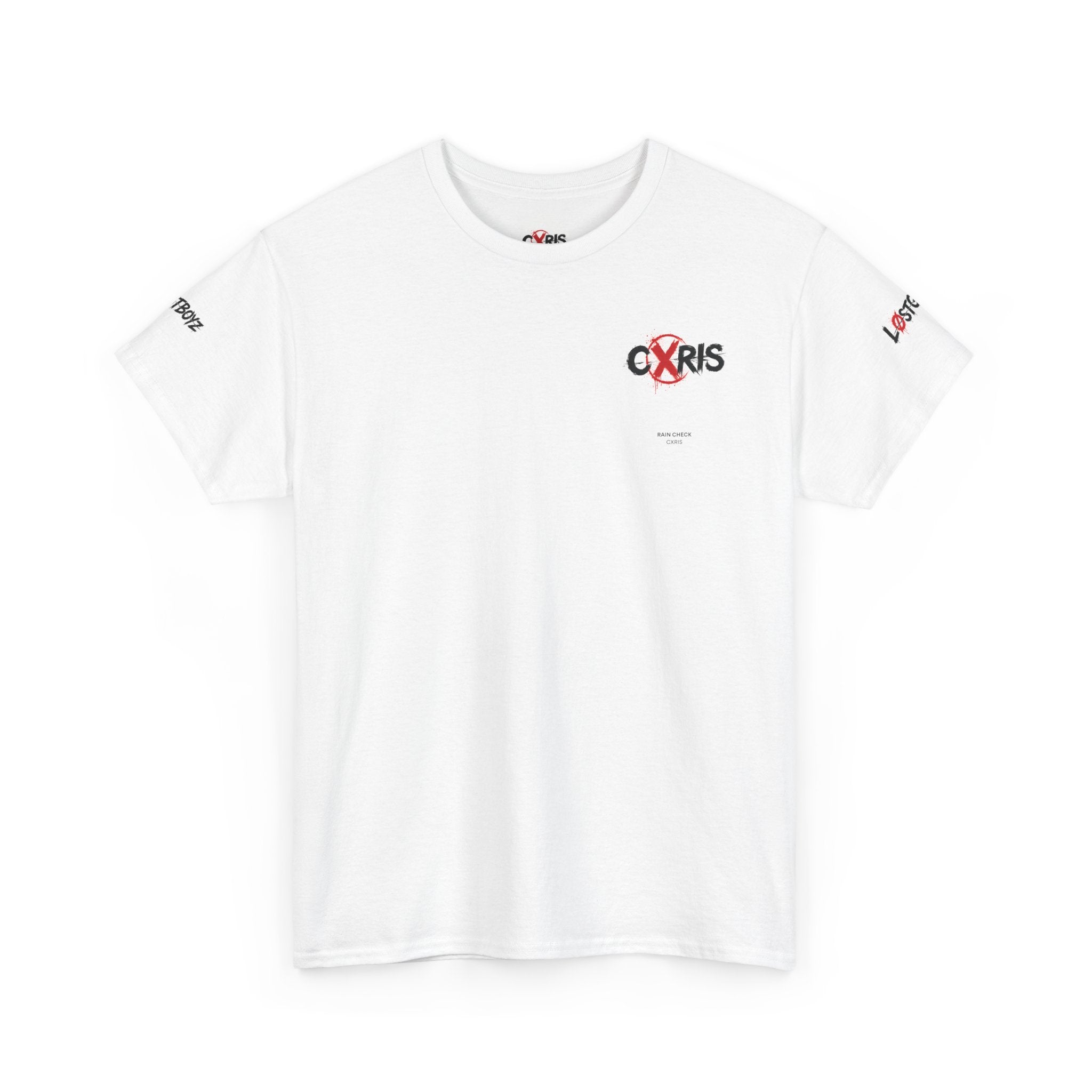 White Cxris Rain Check Tee — Lyric Print