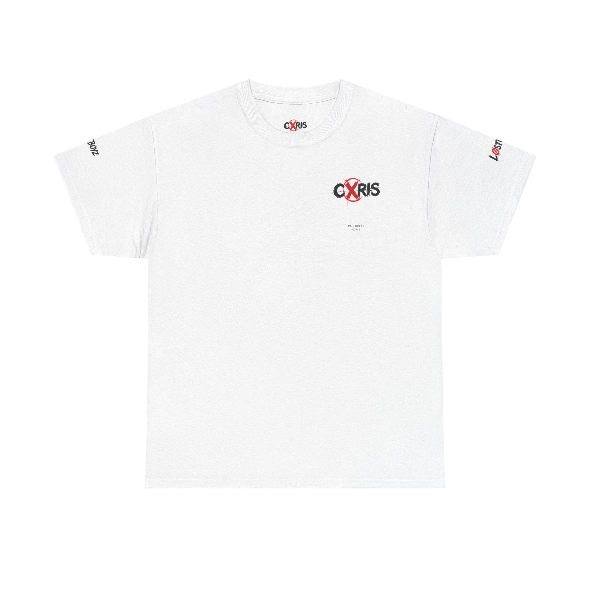 White Cxris Rain Check Tee — Lyric Print