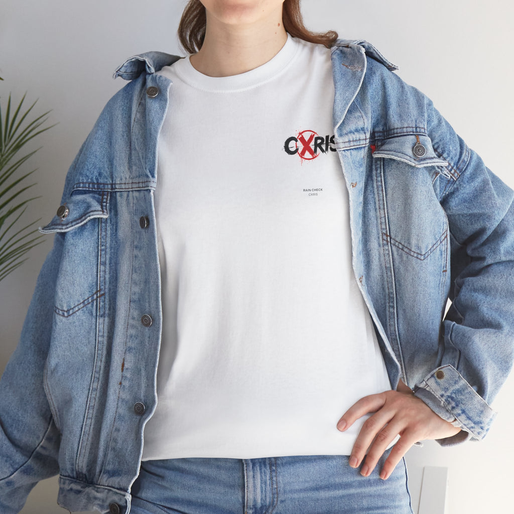 White Cxris Rain Check Tee — Lyric Print