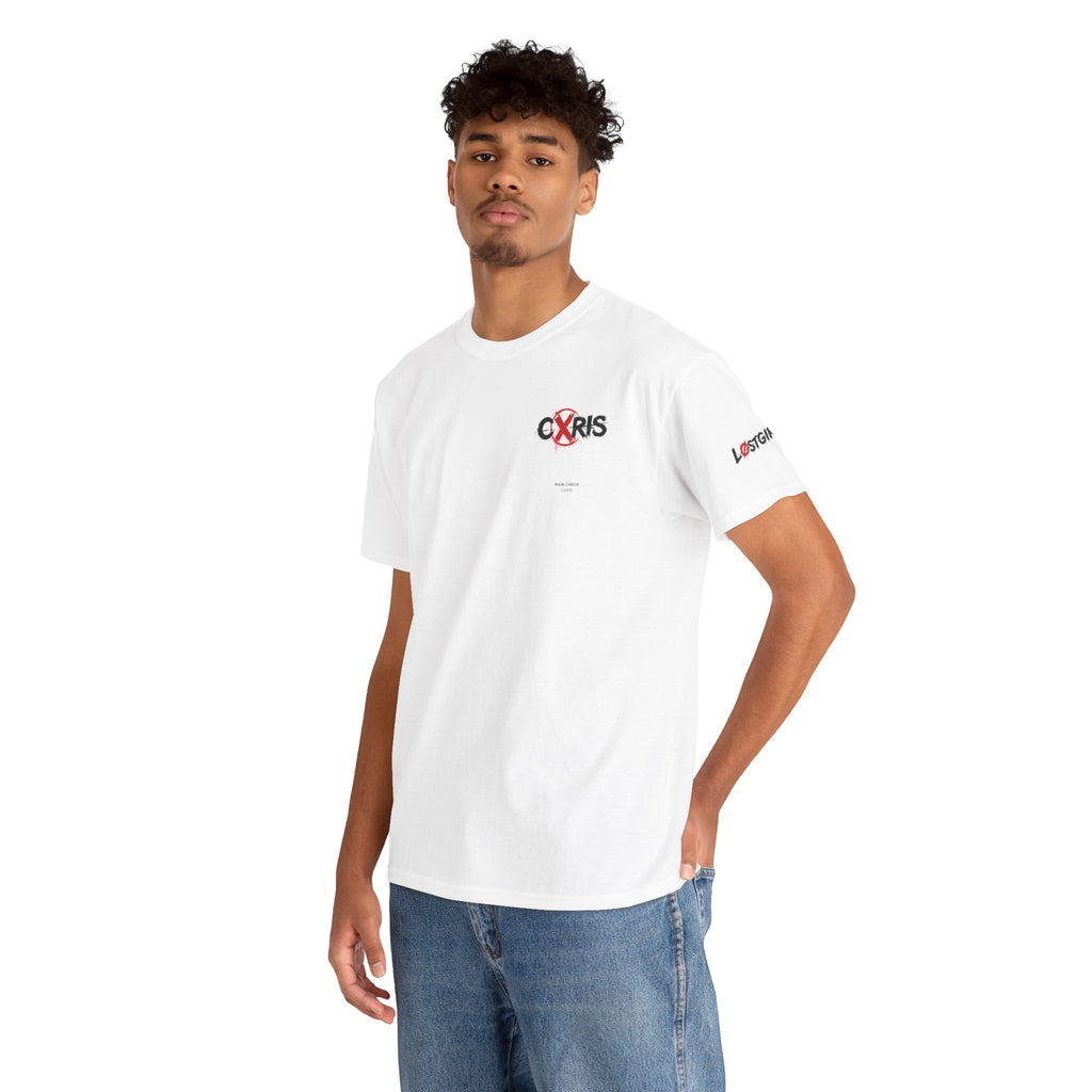 White Cxris Rain Check Tee — Lyric Print