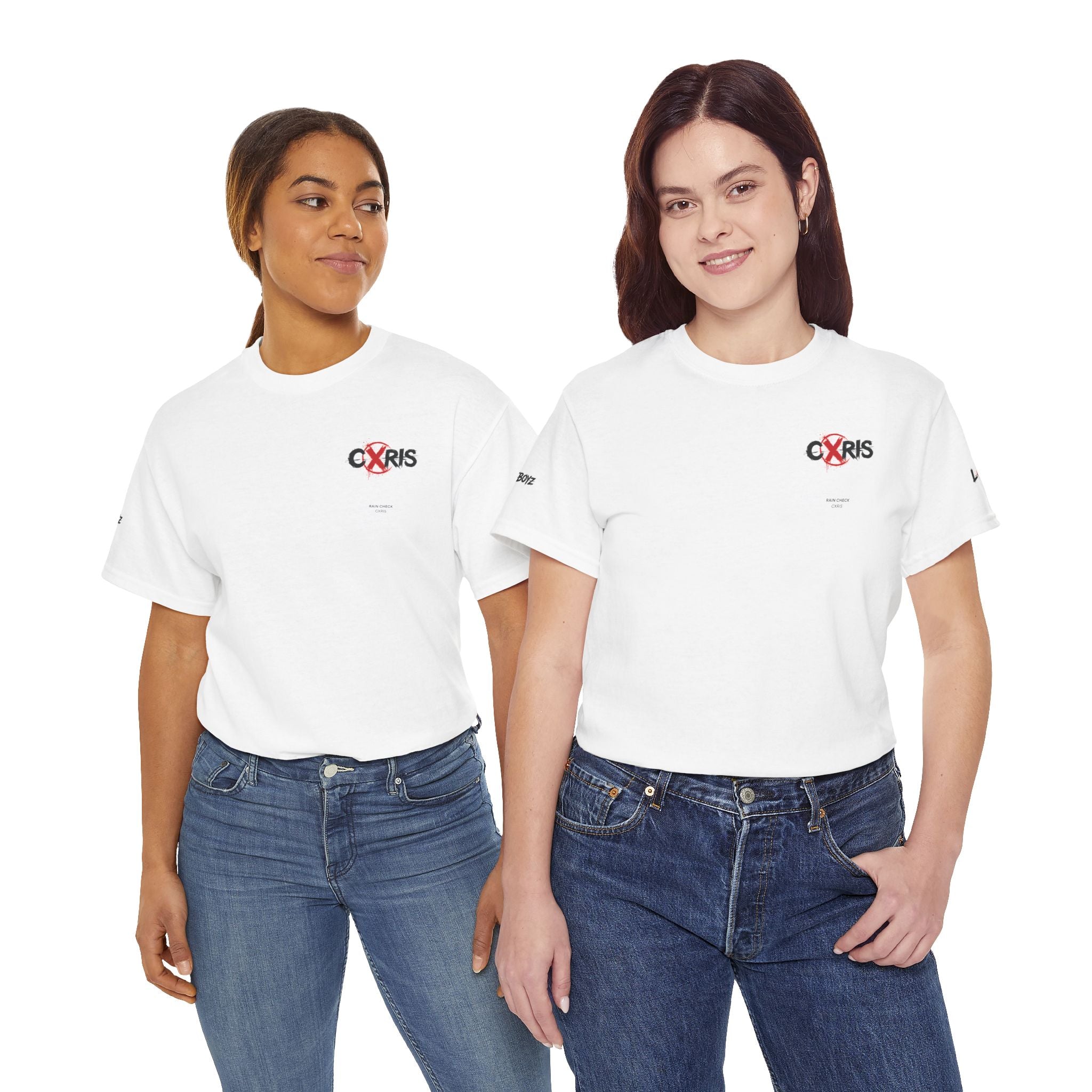White Cxris Rain Check Tee — Lyric Print