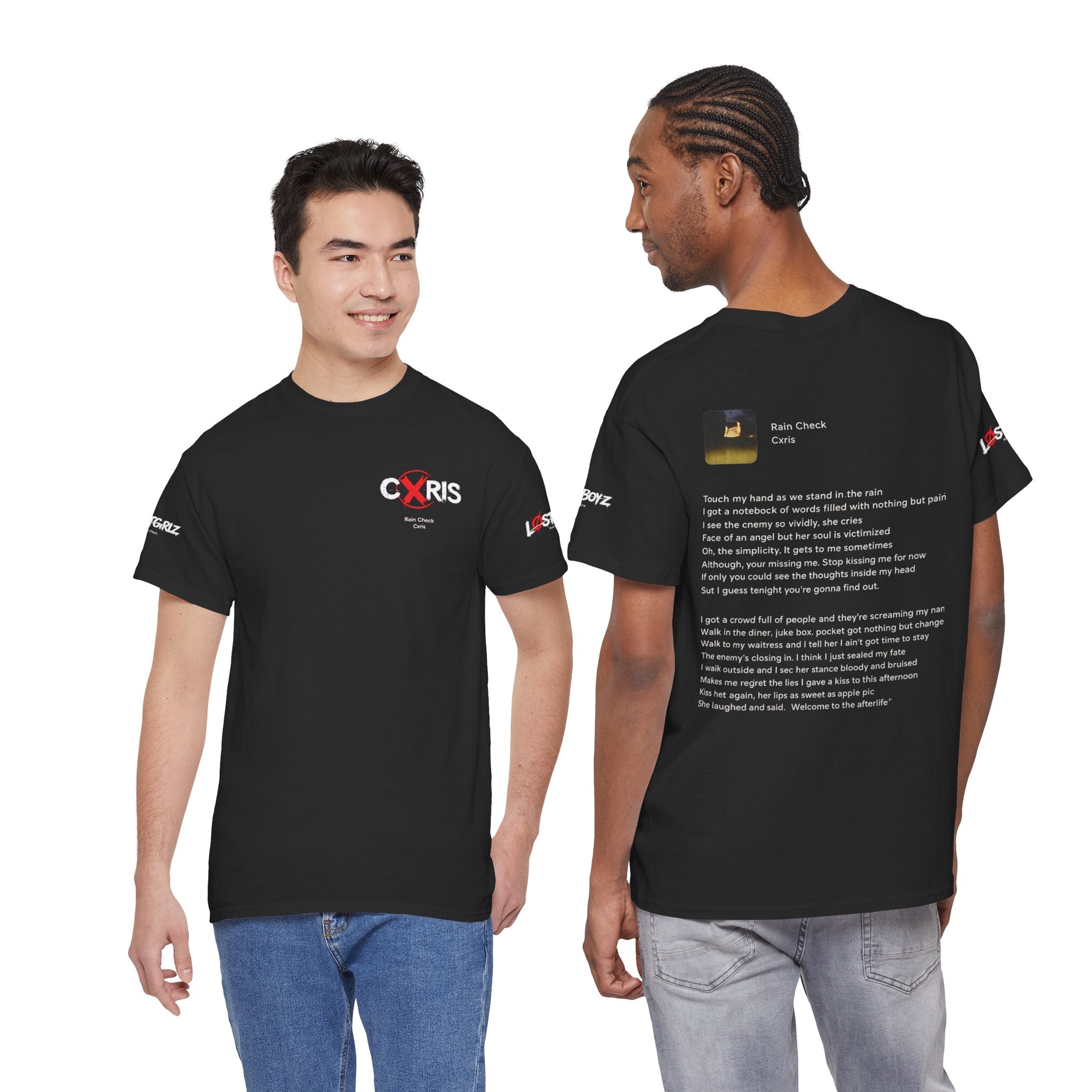 Black Cxris 'Rain Check' Tee — Lyric Print