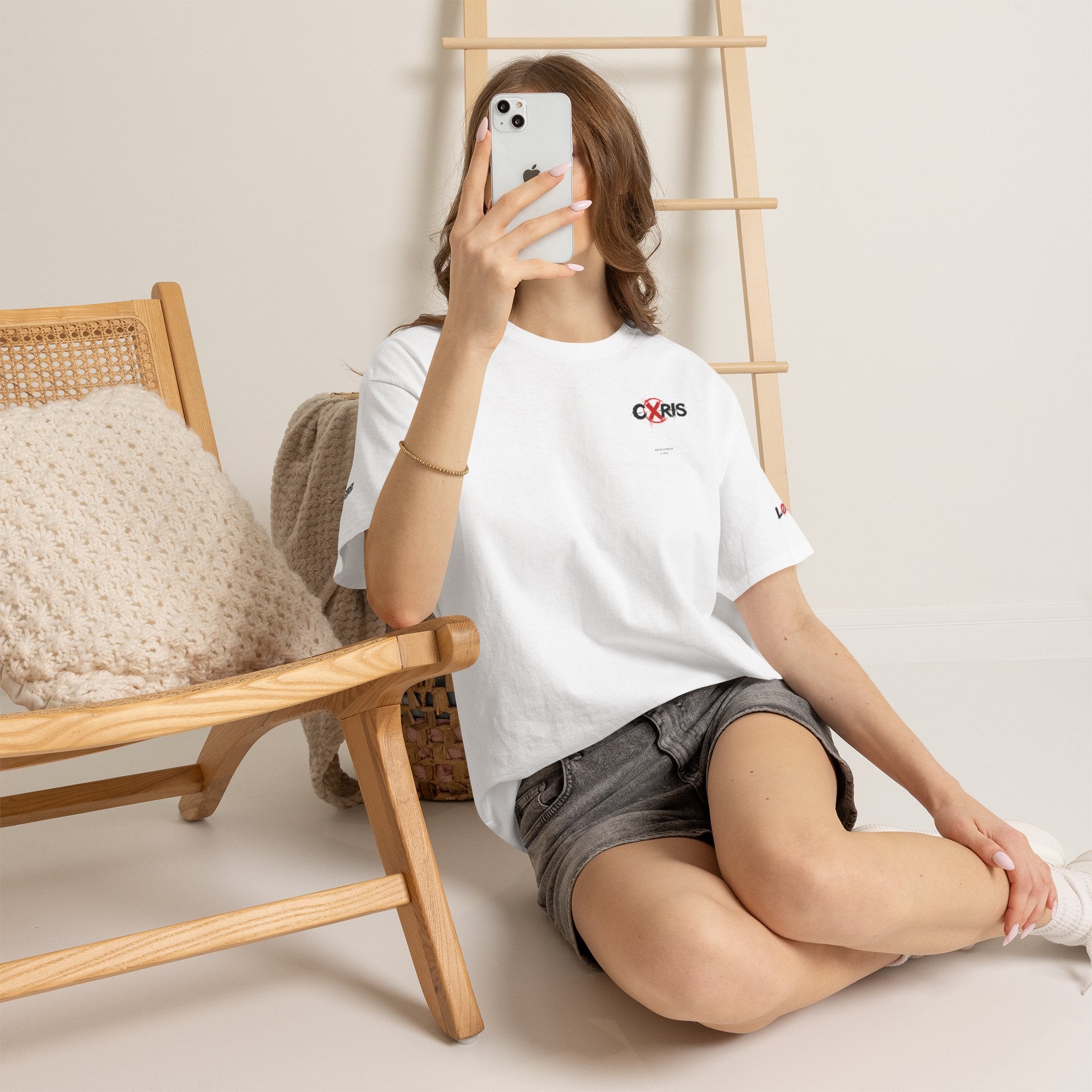 White Cxris Rain Check Tee — Lyric Print